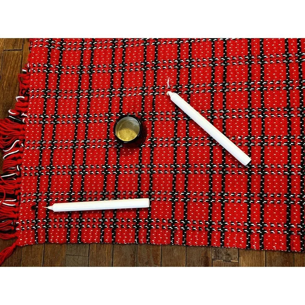 Vintage Handmade Red/White/Black Afghan Throw‎ Blanket Crochet 36